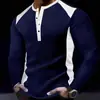 Camiseta para Hombre Transfronteriza Nueva Amazon Waffle Cuello Alto Dos Tonos Botones Camisa Henley Casual Top de Manga Larga para Hombre