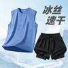 Traje Deportivo de Seda de Hielo para Hombre Talla Grande Nuevo de Verano Secado Rápido Correr Fitness Baloncesto Camiseta sin Mangas Chaleco Pantalones Cortos