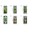 Película Electrostática Mate de Vidrio Coloreado, Translúcida y Opaca, Película para Ventana con Patrón Floral Geométrico Verde, Especialmente Diseñada para Baños