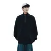 Suéter Pulôver de Meio Zíper Estilo Preguiçoso High-End Retrô Gola Outono e Inverno Novo Malha Solta Masculino