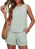 Conjunto de Moda de Verano para Mujer de Amazon de 2 Piezas: Top sin Mangas de Cuello Redondo y Pantalones Cortos con Bolsillos
