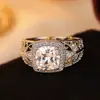 Anillo Cuadrado de Alta Gama Vintage Estilo Corte Incrustado con Diamantes, Anillo Hueco Tallado con Diamantes de Imitación, Joyería al por Mayor Transfronteriza