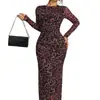 Vestido Feminino Elegante com Temperamento Estampa de Leopardo Malha Slim Transparente Manga Longa Estilo Europeu Americano Sexy Cintura Marcada Justo para Mulheres
