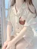 Pijama de Oso Estilo Princesa Dulce para Mujer, Cárdigan de Verano, Conjunto de Shorts de Manga Corta con Encaje, Ropa de Casa Casual Estilo Perezoso