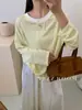 Verano 2025 49.5% Algodón Estilo Coreano Cuello Redondo Rayas Camiseta de Manga Larga Blusa Holgada Perezosa para Mujer Camisa Delgada con Protección Solar Moderna