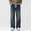 Ropa de Hombre Fengshe / Colección Nueva Otoño-Invierno 2026 Cintura Totalmente Elástica Vaqueros Gruesos Sin Estirar Pierna Recta Suelta Pantalones Largos