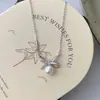 Colar de Prata de Lei S925 com Laço Cravejado de Diamantes e Pérola para Mulheres, Corrente para Clavícula de Design de Nicho de Luxo Leve Estilo Japonês, Popular no Xiaohongshu