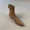 Botas Adelgazantes Simples para Mujer Estilo Retro Punta Fina 2026 Nuevo Estilo Aumentadoras de Altura Botas Elásticas para Mujer Cremallera Trasera Gamuza Temperamento Botines
