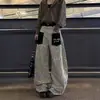 Ropa de Hombre Transfronteriza Estilo Americano Bolsillo con Parche Jeans Vintage Estampado de Leopardo Holgados Estilo Urbano Pantalones Casuales de Pierna Ancha