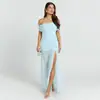Artículo Popular de Comercio Exterior Europeo y Americano de Amazon: Vestido de Color Sólido sin Tirantes con Diseño de Hombros Caídos, Sexy Abertura de Malla y Corte Ajustado para Noche