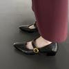 Elegantes Sapatos Mary Jane de Couro de Primeira Camada, Coleção Outono 2025, Salto Médio Robusto, Bico Fino, Couro Genuíno, Tira Única, Sapatos Femininos