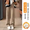 Calça Larga Transfronteiriça para Mulheres, Forrada com Lã Sintética de Inverno, Calça de Lã de Cordeiro Extra Grossa, Novo Estilo 2025, Calça de Moletom de Algodão