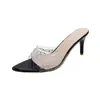 Sandalias de tacón de aguja con pedrería transparente, nueva colección 2026, tallas grandes, estilo europeo y americano, primavera/verano, color liso, sandalias de tacón alto de punta para mujer