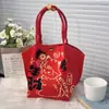 Bolsa de Hombro de Punto para Boda de Año Nuevo Patrón de Dibujos Animados Gran Capacidad Plegable Ligera Bolsa de Punto para Compras