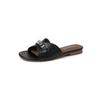 Sandalias de Cuero de Vaca con Patrón de Cocodrilo, Hebilla Metálica, para Exteriores, Verano 2025, Punta Redonda, Punta Abierta, Planas para Mujer, Talla Grande 42