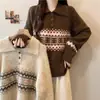 Suéter de Punto Jacquard con Cuello Solapa, Nuevo Estilo Otoño/Invierno 2026, con Patrón Fair Isle, Top Casual de Corte Holgado