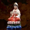 Estatua de Cerámica de Guanyin Bodhisattva Sentada sobre un Loto, Bodhisattva Guanyin del Mar del Sur para Adoración en Casa, Decoración de Sala de Estar