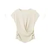 Top de punto con cuello cruzado y manga corta, diseño de nicho inspirado en la dopamina para mujer, adelgazante y favorecedor, estilo fino para primavera y verano