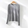 Coleção Primavera 2026 Tencel Lã Caxemira Confortável Alta Elasticidade Gola Redonda Color-Block Falso Duas Peças Camisa Base Top Casual para Mulheres