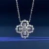 Artículo de Tendencia en Xiaohongshu Collar de Plata de Ley S925 con Diseño Hueco y Colgante Completo de Diamante Moissanita, Cadena para Clavícula de Trébol de Cuatro Hojas