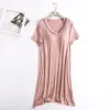 Vestido de Dormir de Manga Corta Integrado de Color Sólido, Ajuste Holgado, con Copas, Escote en V, Estilo Nuevo de Primavera y Verano, Dropshipping