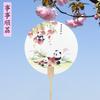Abanico Redondo Panda de Frutas Estilo Chino con Texto Creativo, Nuevo Abanico Redondo de Papel de Caligrafía y Pintura China para Lugares Escénicos, Fotografía de Viajes y Abanico Tradicional
