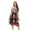Nuevo modelo de comercio exterior transfronterizo: Vestido tipo camisola con estampado floral de calavera del Día de Muertos para mujer, adecuado para fiestas de personajes de Halloween y actuaciones