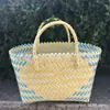 Fabricante Vende Bolsas de Moda para Mujer Tejidas a Mano de Plástico, Bolsos de Mano, Bolsas de Compras, Bolsos Casuales Urbanos, Bolsas de Cesta de Verduras Rayadas