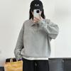 Moletom Americano de Cor Pura para Mulheres 2025 Primavera e Outono Novo Solto e Versátil Manga Longa Estilo Preguiçoso Slim Casual Jaqueta Top