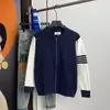 Otoño e invierno marca de moda TB suéter cárdigan de cuatro rayas chaqueta tipo béisbol estilo coreano unisex casual patchwork tejido con cremallera prenda exterior