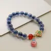 Nuevo brazalete de ágata azul natural con forma de corazón, anillo único, Crystal Lingyin, nueva fuente de sal china, hebilla segura, brazalete de corazón de azúcar azul