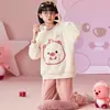 Pijama Infantil Niña Invierno Suave Terciopelo Medio Lado Engrosado Niños Medianos y Grandes Cálido Coral Vellón Forrado Vellón Traje Padre-Hijo