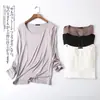 Camiseta de Modal para Mujer Otoño Nueva, Corte Holgado, Cuello Redondo, Manga Larga, Casual, Versátil, Top, Venta al por Mayor