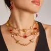 Miduoduo Corazón Romántico Francés Piedra de Cristal Checo Conjunto de Joyería Pulsera Collar Acero Inoxidable Chapado en Oro Real 18K