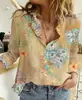 Camisa de Mujer con Cuello Solapa y Mangas Largas con Flores Delicadas, Impresión Digital 3D, Top Elegante para Mujer, Superventas Transfronteriza