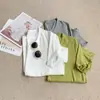 Verde Abacate Grande Gola U Tricô Cor Sólida Manga Curta Camiseta Feminina Verão Fina Leve Preguiçoso Solta Top Camiseta Feminina