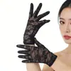 Luvas de Renda Femininas com Proteção Solar Malha Preta Festa Dançante Lolita Finas Elásticas Sexy Luvas de Dança para Exterior