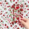 5 adesivos florais transparentes de PET de rosas vermelho-fogo, flores de planta, capa de celular INS, material para diário, adesivos DIY
