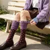 Calcetines de becerro bicolor, estilo universitario vintage, calcetines altos japoneses de lunares para otoño, calcetines largos de algodón en bloques de color adelgazantes, calcetines apilables