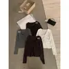 IMISS Otoño Estilo Coreano Simple Versátil Diseño Ajustado Nudo Cuello en V Manga Larga Camiseta para Mujer S90819