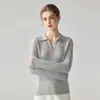 Cárdigan blanco estilo francés, corte relajado, 100% cachemira, con cuello polo calado, un suéter que estiliza y queda holgado para mujer, mangas largas, perfecto para otoño