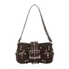 Nuevo Bolso de Mano para Mujer 2025, con Textura, Remaches, Estampado de Leopardo, Bolso Cruzado para Moto, Bolso tipo Baguette para Hombro y Axila