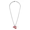 Colgante de Labio Rojo con Diamantes Completos Personalizado Transfronterizo Cadena Cubana de Moda para Hombre Aleación Hueca Pedrería Sexy Collar de Labios