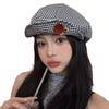 Boina de Botón Hecha a Mano Estilo Coreano Y2K para Mujer, Sombrero Pequeño de Cara Cuadriculada Nube, Sombrero de Artista Retro Versátil
