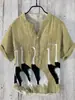 Camisa de Manga Corta con Cuello en V de 3 Botones, Estampado Digital, Paisaje de Carpas 3D Digital con Transferencia de Calor, Transfronteriza Europea y Americana 2024