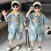 Conjunto de Verano para Niños 2026 Nuevo Estilo Versión Coreana para Niños Camisa de Mezclilla Manga Corta Conjunto de Dos Piezas Ropa Elegante para Bebés Niños