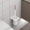 Escova de Vaso Sanitário de Nogueira Banheiro Escova de Vaso Sanitário de Cabo Longo Sem Furos para Pendurar na Parede Escova de Vaso Sanitário de Madeira Maciça com Base Conjunto de Limpeza