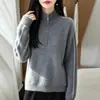 Nuevo Suéter de Lana Pura de Punto con Medio Cuello Alto y Media Cremallera, Manga Larga, Bloques de Color, Holgado, Otoño/Invierno 2026