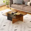 Mesa de centro quadrada de vidro temperado, adequada para salas de estar, apartamentos pequenos, design minimalista, design moderno criativo estilo italiano, modelo novo, mesa de centro baixa para pousadas
