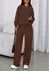 Moda Casual Deportiva Transfronteriza Europea y Americana Otoño e Invierno Conjunto de Dos Piezas Sudadera de Manga Larga Suelta de Color Puro Pantalones de Pierna Ancha para Mujer